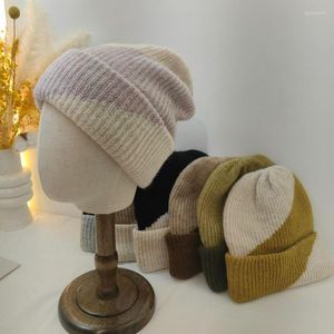 Berets Color Matching Beanies For Women Fur Soft Fluffy Winter Hat Lady Pinkycolor Warm Angora Knitted Skullies Caps