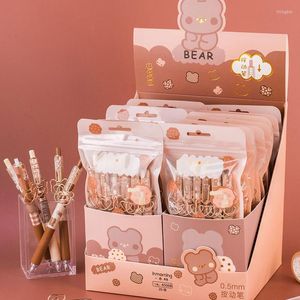 6pcs/box kawaii 0.5mm漫画ベアプリントジェルペンドッグプレスシグネチャースクールライティングサプライズキッズステーションギフト