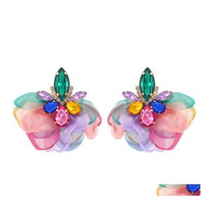 Ohrstecker Chiffon Blume handgemachte Ohrringe für Frauen Colorf Strass Drop Lieferung Schmuck Dhvjh