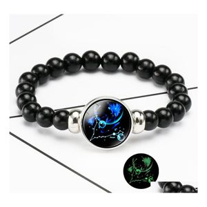 Pasma z koralikami Luminous 12 Zodiak Bransoletki dla kobiet mężczyzn świecą w ciemnym konstelacji Charm Beads Modne urodziny J Ottsc