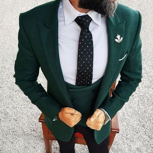 Men's Suits & Blazers Tailor Made Men 2023 Dark Green Blazer Three Piece Jacket Black Pants Vest Slim Fit Groom Wedding Tuxedos