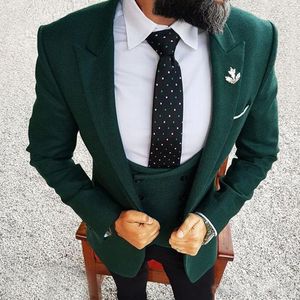 남자 정장 블레이저 스테일러 제작 남자 2023 Dark Green Blazer 3 조각 재킷 검은 바지 조끼 슬림 핏 신랑 결혼식 턱시도