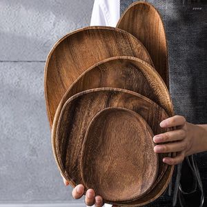 Plates Acacia Ebony Wood Dinner Easy Cleaning & Lightweight For Dishes Snack Dessert Unbreakable Classic Plate