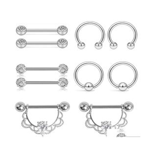 Nippelringar Fashion Smycken Rostfritt st￥l Navel Belly Lip Eyebrow Bar Ring Ball Piercing Kit Body Drop Delivery DHW02