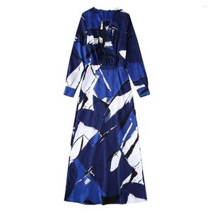 Casual Dresses 2023 Autumn European And American Cross-border Women's Wear Temperament Elegant Light Ripe Print Midi Dress