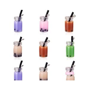 Charms Creative Resin Pearl Milk Tea Bubble Fruit Juice Cup Bottle Pendant For Jewelry Findings Diy Earrings Necklace Key Chain Drop Ot1Tk