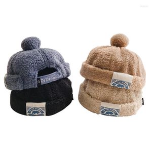 Acessórios para o cabelo japonês chapéus de inverno bebê bola de pelúcia hat de outono bucket moda infantil pompom bon kids beanie with rótulo 3-6y