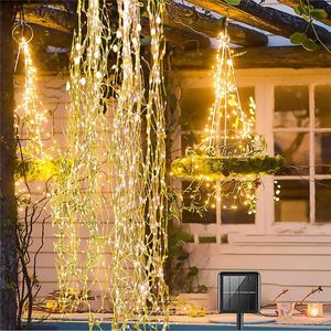 Strings Solar Powered LED Branch Lights 10X2M 200 Vines Copper Wire String Christmas Tree Garden Fence Party