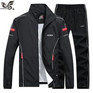 Herrspåriga Spring Spring Autumn Men's Sportswear 2 Pieces Set Sports Sacka Jacketpant Sweatsuit Manlig märkesklädtråd med blixtlåsfickor 230204