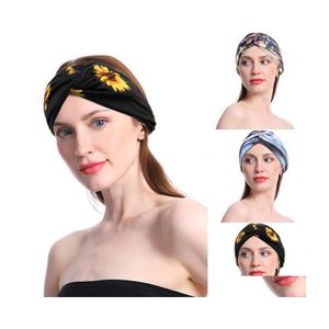 Headbands Bohemian Sunflower Headband For Women Yoga Running Sports Workout Hairbands Elastic Headwrap Criss Cross Hair Accessories Dhalr