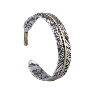 5st Retro Men's Personality Cool Simple Feather Opening Justerbar metallarmband Rock Hip Hop Jewelry