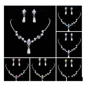 Earrings Necklace Bridesmaid Jewelry Set For Wedding Faux Pearls Rhinestone Water Drop Jewellery Party Se Yydhhome Delivery Sets Dhrvl