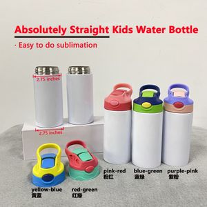 Vuoti per sublimazione Bottiglie d'acqua per bambini Bicchiere Biberon Bicchieri Sippy 12 OZ Bianco con cannuccia e coperchio portatile Coperchi a 5 colori