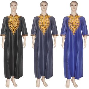 Этническая одежда Африканское длинное платье Женщины Дэсики Золотая вышивка Большой размер 3xl 4xl Maxi Женская одежда Синяя халат Вестидо S2913