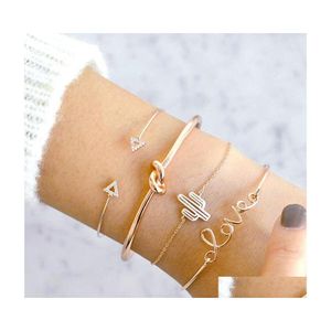 Bangle Fashion Jewelry Armband Set Gold Arrow Knot Love Cactus Cuff S347 Drop Leverans Armband DHMQN