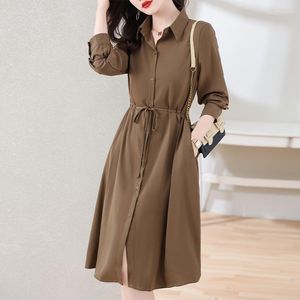 Casual Kleiderhemd für Frauen 2023 Elegant Frühling Herbst Langarm Damen Kleider koreanische Mode Verband Midi weibliche Büro