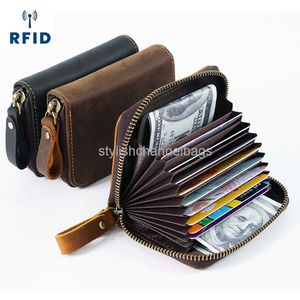 Portfele szalona skórzana karta dla mężczyzn Portfel karty zamków błyskawicznych RFID torebka karty dla mężczyzn z posiadaczami karty torebka 0204/23