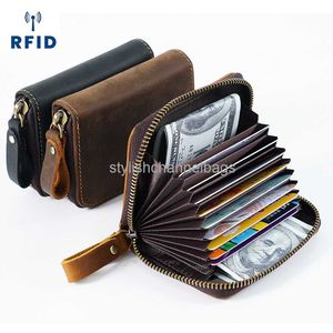 Plånböcker Crazy Horse Leather Card Holder For Men Zipper Card Wallet RFID Card Purse för Manliga Carteras med kortinnehavare Kvinna Purse 0204/23