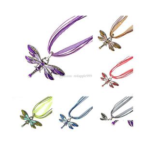 Pendant Necklaces Enamel Crystal Dragonfly Animal Charm Organza String Sweater Chain Necklace For Women Fashion Jewelry Drop Deliver Dh4Wn