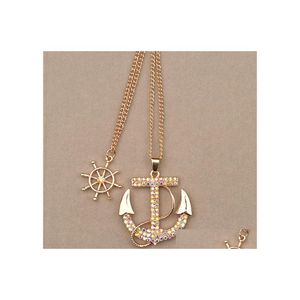 Pendant Necklaces Anchor Necklace White Navy Crystal Long Chain Personality For Women Necklac Yydhhome Drop Delivery Jewelry Pendants Dhyyx