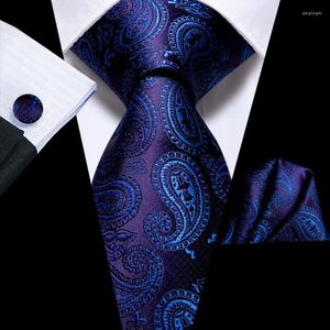 Bow Ties Navy Blue Paisley Silk Wedding Tie för män Handky manschettknappar Mens Nathtie Set Fashion Designer Business Party Drop Hi-Tie SMAL22