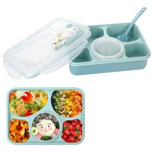 Bowls Bento Lunch Box Fully Sealed 5-compartment Soup Bowl With Plastic Scoop Pratos Microwave Meal(00116)