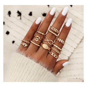 Band Rings Fashion Jewelry Vintage Knuckle Ring Set Gold Geometric Evil Eye Knot Leaf Sets 13Pcs/Set Drop Delivery Dhmln