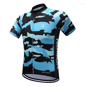 Racingjackor unisex Summer Cycling Jersey Blue Camouflage Anti-Sweat Quick Dry Short Sleeve Riding Jerseys Customized/Wholesale Service