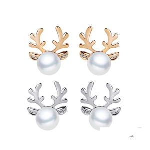 Stadnor luksusowy Pearl Antlers kolczyki świąteczne renifer łosie zwierzęcy kryształ kryształowy sier dla kobiet dziewczęta biżuteria mody upuszcza dostarczenie otlwt