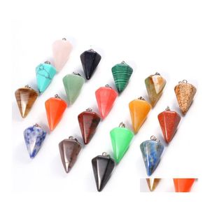 Charms Persönlichkeit Naturstein Quarz Kristall Türkise Opal Tigerauge Perlen Anhänger Pendum Für DIY Schmuck Machen Halskette Drop Otifq