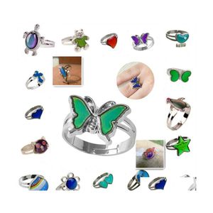 Cluster Rings Butterfly Mood Ring Color Change Adjustable Emotion Feeling Changeable Temperature Jewelry For Kids Birthday Wholesale Dhobk