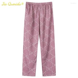 Indumenti da notte da donna Moda Salotto Pantaloni da indossare Fiocchi rosa Stampa Pigiama da donna Fondo in cotone Homewear Carino Pigiama lungo 2023 Goccia