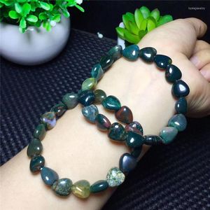 Strand musgo natural Agates Shape Heart Moda de bracelete verde Jóias de equilíbrio de energia de pedra verde para homens Presentes