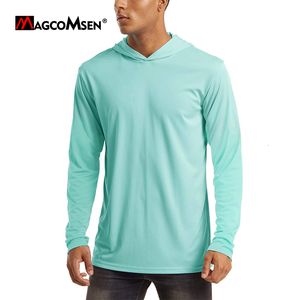 T-shirt da uomo MAGCOMSEN T-shirt da uomo con protezione solare UV con cappuccio UPF 50 Felpe con cappuccio a maniche lunghe ad asciugatura rapida Summer Beach Casual Allenamento Camicie da escursionismo 230204