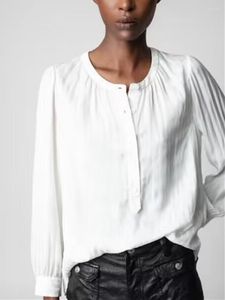 Женские блузки Женская яркая полосатая полосатая наполовину открытая рубашка кнопки в начале 2023 г. весенние дамы с длинным рукавом с длинным рукавом.
