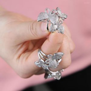 Anéis de casamento Moda Big Small Butterfly Ring Luxury Zircon Bling Stone Pavinged Dinger noivado Party Feminino jóias de animais