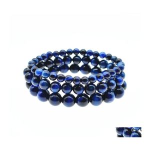 Fili di perline 6Mm 8Mm 10Mm Braccialetti di pietra naturale blu per uomo Healing Tiger Eye Beads Chain Wrap Bangle Gioielli di moda Regalo Dr Otdeq