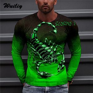 Men's T-Shirts Men's Green Scorpion T Shirt 3D Print Long Sleeve Poison Graphic Top Tees Street Pattern Tops Men/Women Hip Hop Tee La T-shirt 230204