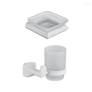 Badtillbehör Set vitt rostfritt stål 304 Väggmonterad badrumsmaskinvara Tandbrush Cup Holder Soap Dish
