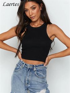 Damen Tanks Laertes Strick Skinny Mini T-Shirt Tops Ärmellos Ribber Off Shoulder Frauen Crop Top Y2K Weiß Sommer Slim O Neck Basic