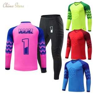 Outdoor T-Shirts Men Kid Football Goalkeeper Uniform Protective Sponge Long Sleeve Soccer Training Goalkeeper Top Soccer Jersey Pants Custom 230203