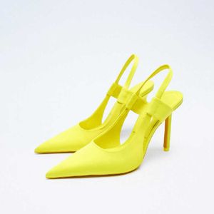 Dress Shoes TRAF Yellow High Heels Women Stiletto Pumps Casual Pointed Toe Slingbacks Shoes Lady Pink Heeled Sandals Fashion Party Pumps G230130