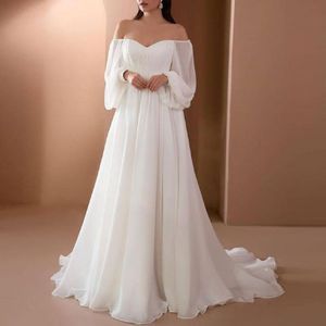 Casual Dresses Wedding Dress Lace Maxi Lantern Sleeve High midje Kvinnor Flödande hem från axelkvällen klänning damer vestidos