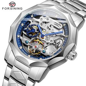 Armbandsur Forsining Luxury Diamond Skeleton Men Automatisk mekanisk klocka Fashion Waterproof Stainless Steel Business Men's