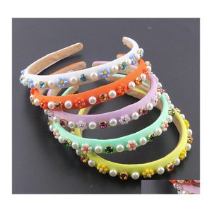 Pannband Fashion Milk Silk Fabric Inlaid med strassblommor P￤rlor Girls Hair Bands Women Street P Ography Accessories Drop D DHSZV