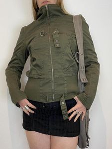 Giacche da donna WeiYao Retro Army Green Cargo Style Inverno 2023 Donna Streetwear Stitch maniche lunghe Zip Up Slim Stand Collar Outwear