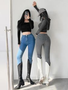 Women's Jeans High Waist For Women Sexy Tight Skinny Denim Pants Girls Slim Hip Grey Stretch Trousers C528