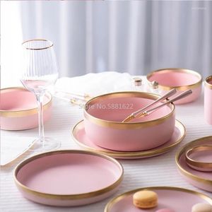 Tallrikar 1st European Style Matte Powder Gold Ceramic Western Table Seary Rice Dish Cup Steak Dessert Plate Nordic