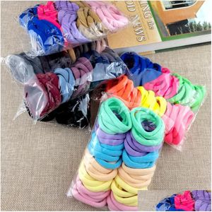 Headband 50Pcs/Bag Girls Solid Color Big Rubber Band Ponytail Holder Gum Headwear Elastic Hair Bands Korean Girl Accessories Ornamen Dhgev