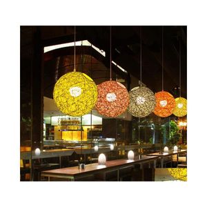 Pendantlampor Creative Personality Colorf Restaurant Bar Cafe Rattan Field Pasta Ball E27 Light Drop Delivery Lights Lighting Indoor DHGFI